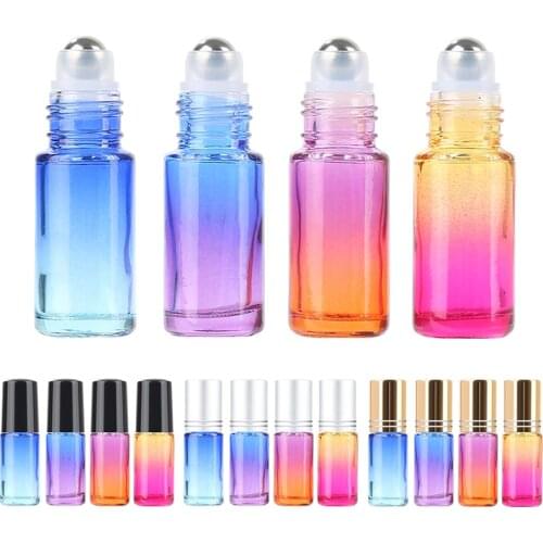 5Pcs 5ML Mini Gradient Color Refillable Bottles Thick Glass Roll On Essential Oil Empty Perfume Bottles Roller Ball Bottle