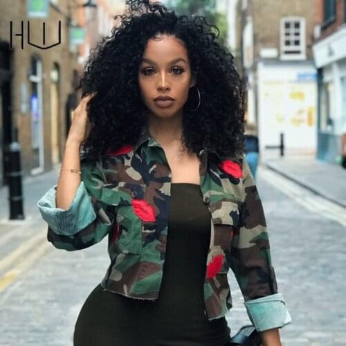 Fashionful lady jacket lips embellished camouflage elemental shirt collar jacket jacket womens top universiade bomber