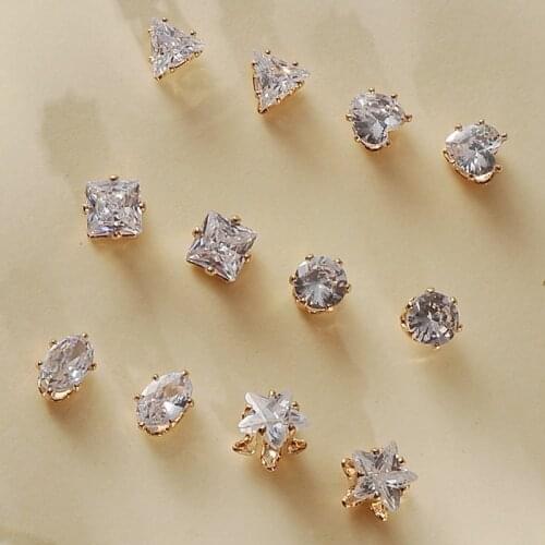 Fashion Jewelry Crystal Earrings Set Geometry Cubic Zircon Stud Earrings Kit Women Mix Ear Studs 6 Pairs/ Lot