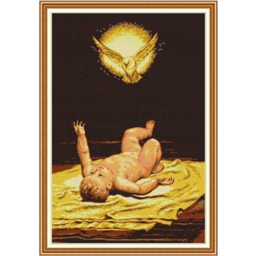 Baby and moon counted printed on the canvas 11CT 14CT DIY kit Chinese Cross Stitch embroidery needlework Sets home decor
