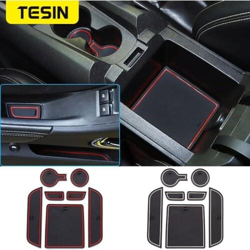 TESIN Anti-Slip Gate Slot Cup Mat for Chevrolet Camaro 2012-2016 Car Door Groove Mats Non-slip Pad Rubber Coaster Accessories