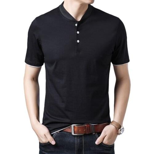 Latest Design Cheap Stylish Solid Color Plain Mens Stand Collar Short Sleeve Polo T-shirts