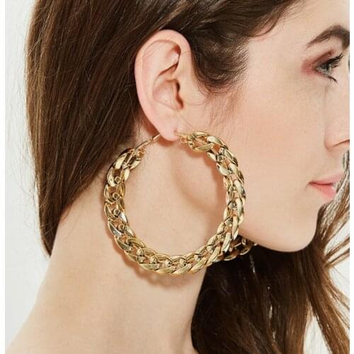 New Big Circle Round Gold Hoop Earrings For Women Girls Twisted Chains Metal Hoop Earrings Fashion Party Jewelry Gifts Hot Sale