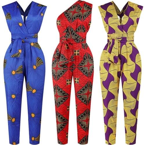 2021 Summer New Fashion Ladies African Clothes Ankara Style DIY Bandage Robe Jumpsuit Ethnic Sexy Dress For Women