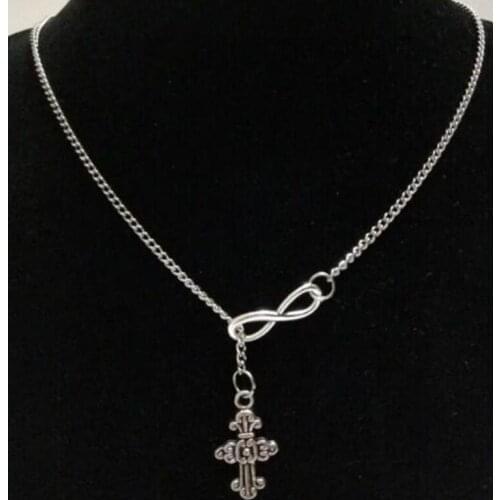 Lovely Cross & Infinity Charms Christian Pendants Amulet Chain Necklace 50cm Fashion Vintage lucky 8 Jewelry Gift