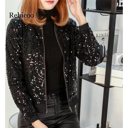 Coats and Jackets Women Plus-size Womens Outerwear Spring Jackets Sequined Embroidered Baseball Jackets