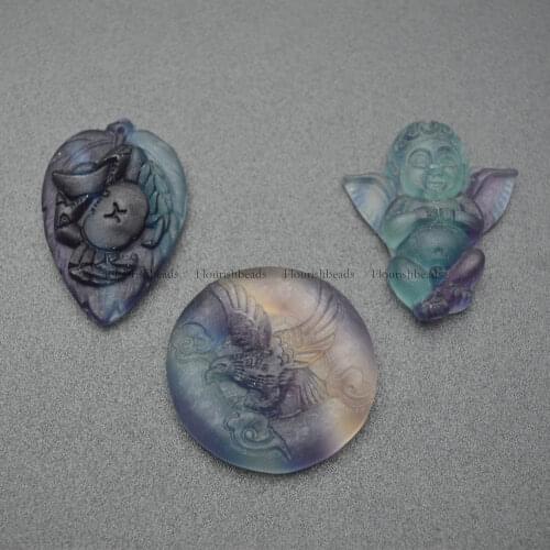 Natural Fluorite Gemstone Carved Angel Constellation Eagle Stone Necklace Pendant Amulet Energy Jewelry