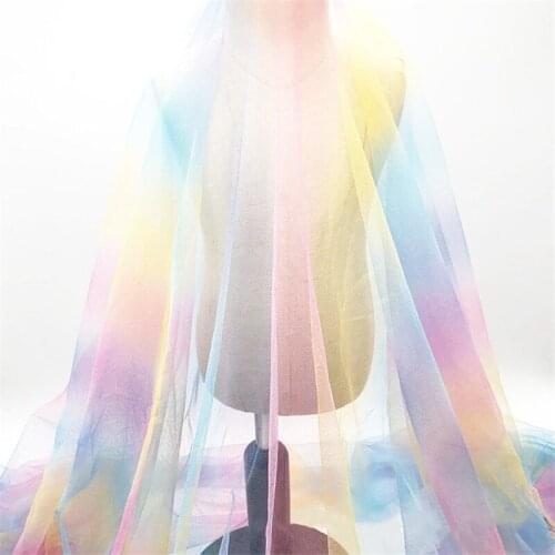 Rainbow Sequins Fabric Gradient Printed Tulle Organze Baby Shower Skirt Princess Dress Party Decoration Fluffy Skirt Table Dress