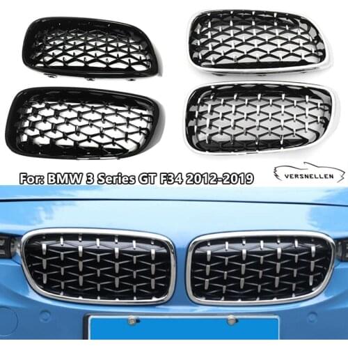F34 Chrome & Gloss Black Front Bumper Kidney Grill Grilles for BMW 3 Series GT F34 2012-2018 320i 328i XDrive Diamond Star Style