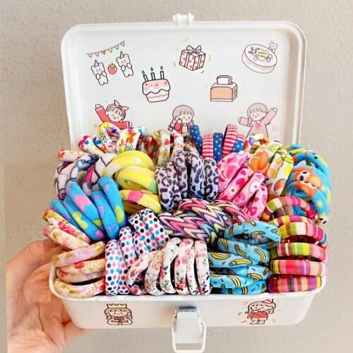 6PCS/Set New Cute Print Flower Nylon Scrunchie For Girls Ponytail Holder Sweet Hair Tie Bands Headband Fashion Hair Accessories