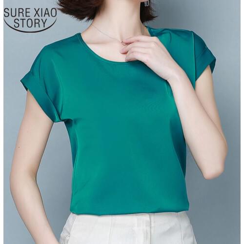 Women Blouse 2020 Fashion Summer Sexy Casual Silk Shirts Women Solid Satin Blouse Shirt Tops Party Girls Blusas Femininas 9498