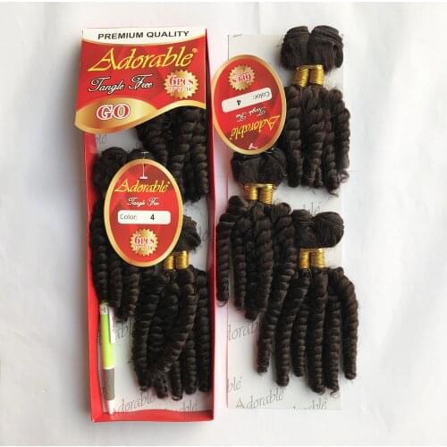 Adorable Synthetic Hair Extension Weave Bundles / GO 6PCS Set / 10-14inch Natural Color Brazilian African American Afro
