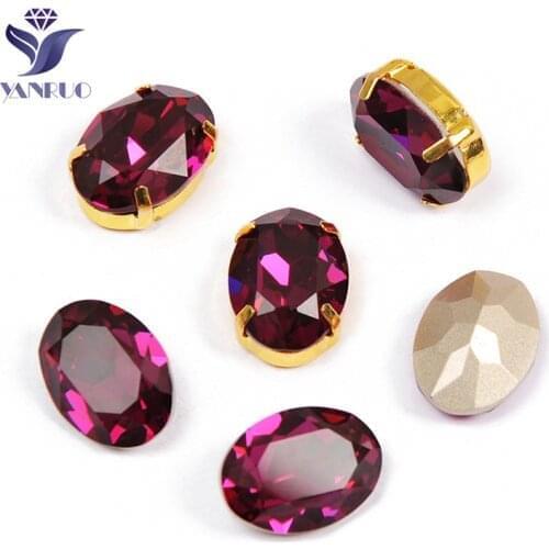 YANRUO 4120 Oval Fuchsia K9 Crystal High Sparkly Sewing Glass Gems Sew On Silver Claws Rhinestone For Jewelry