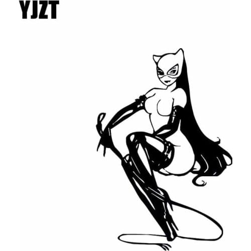 YJZT 11.9*17.6CM Provocatively Cat Girl Sexy Covering The Body Fashion Style Car Sticker Black/Silver Vinyl Decals C20-0374