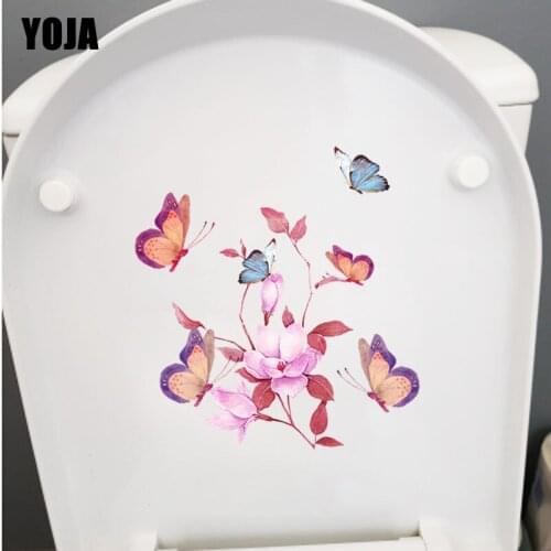 YOJA 19.1X21.5CM Butterflies In Flowers Toilet Decal Home BedRoom Decor Wall Sticker T3-1276