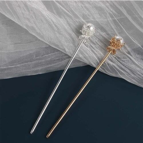 Fashion Elegant Gold Silver Color Chinese Style Headwear Pearl Hair Clip Hairpin Hair Accessories Hair Sticks
