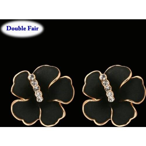 DWE186 Black Flowers Cubic Zirconia Stud Earring For Women Rose Gold Color Austrian Crystal Fashion Jewelry brincos joias