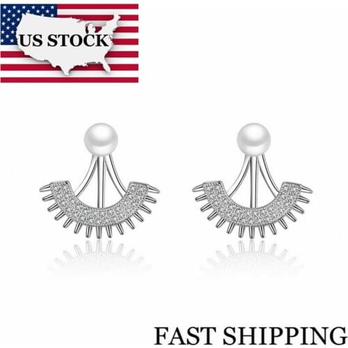 US STOCK 5% Off Uloveido Stud Earrings for Women Simulated Pearl Cubic Zirconia Eyelashes Earrings Female Earings Jewelry EH137