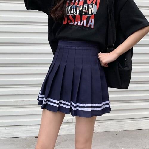 High Waist Womens Skirts Striped Pleated Skirt Elastic Waist Female Skirts Sweet Mini Skirts Dance Skirt Plaid Skirt y2k
