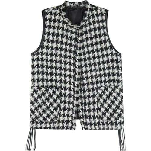 WSYORE Casual Wild Sleeveless Vest Jacket Women Spring and Autumn Fashion Slim Houndstooth Vest Coat NS2848