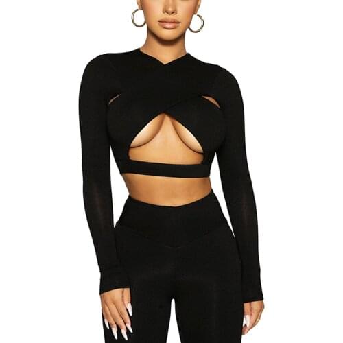 Womens 2021 autumn and winter new solid color cross cut long sleeve hip wrap dress womens dress y2k grunge corset top