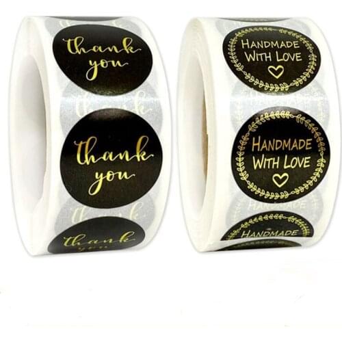 500pcs/roll gold "HANDMADE WITH LOVE" sticker for cake bag decoration thank you sticker seal black labels