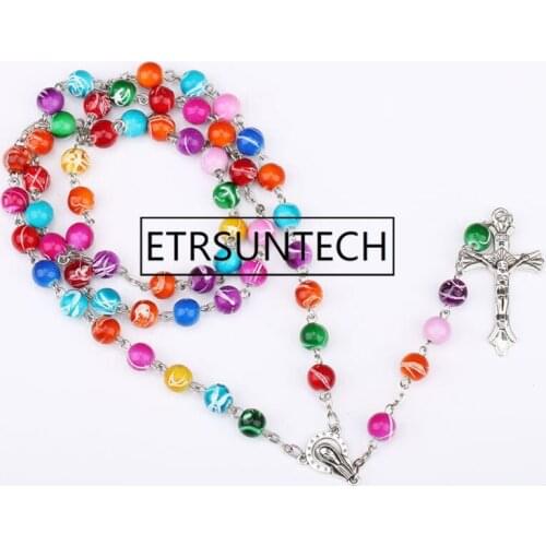 100pcs Cross Pendant Necklaces Vintage Necklace Bead Women Virgin Mary Centrepieces Christian Catholic Religious Jewelry Gift