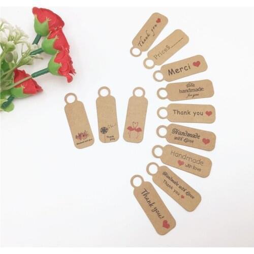 300Pcs 4.5x1.5cm Small Kraft Paper Decor Wrapping Hang Labels Thank You Love Gift Tag Card Craft Price Hang Tags