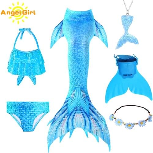 AngelGirl 2020 Fancy Mermaid Tail Cosplay Costume 6pcs Girls Children Child Birthday Holiday Gift Swimming Bikini Set Swimsuit
