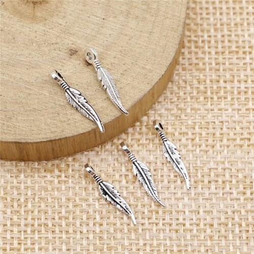 Free shipping 325pcs 3x16mm antique silver feather charms diy retro jewelry fit Earring keychain hair card pendant accessories