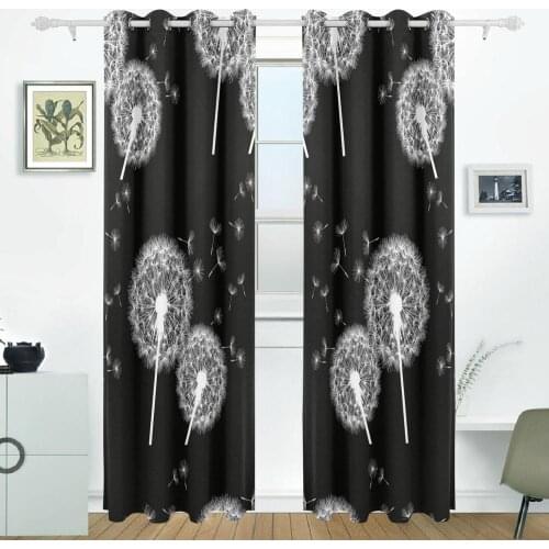 Flowers Dandelions Curtains Drapes Panels Darkening Blackout Grommet Room Divider for Patio Window Sliding Glass Door 55x84 Inch