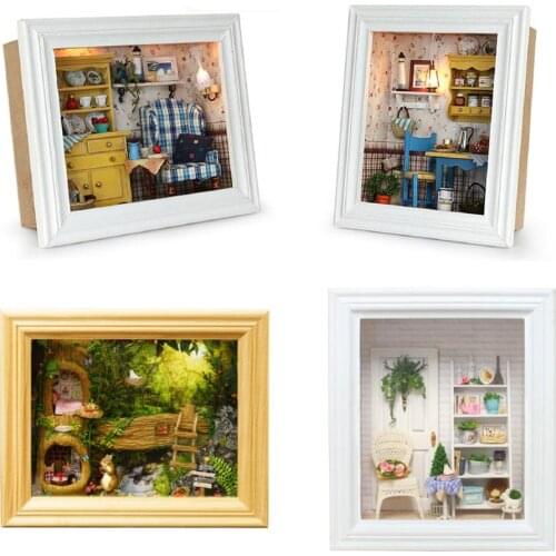 DIY Wooden Photo Frame Dollhouse Kit Assembled Miniature Squirrel Coffee Room Doll House Toy for Children Adult Christmas Gifts