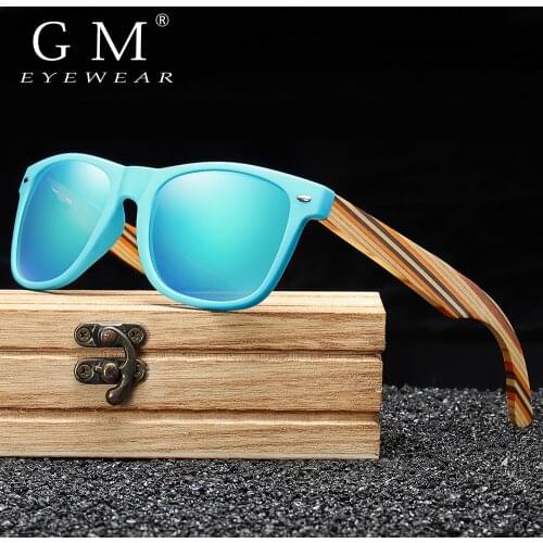 GM Wooden Sunglasses Handmade PC Frame With Wooden Temples Polarized Mirror Fashion Eyewear sport glasses in Wood Box