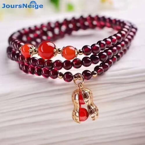 Wholesale Red Wine Natural Garnet Bracelets Bead With Peanut Pendant Lucky for Women Girl Gift Crystal Bracelet Jewelry