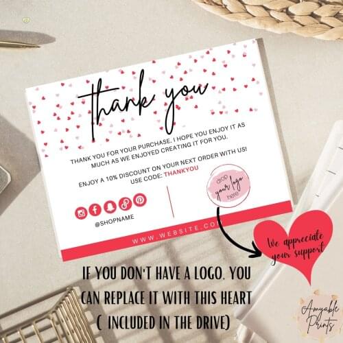 Editable simple thank you, Business package template, Order insert card, Instant Download, Review card, Add logo