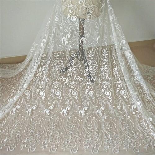 Exquisite Floral Embroidered Dress Lace Fabric in Off White Tulle Stylish Costume Ballgown Prom Skirt Sewing lace By Yard