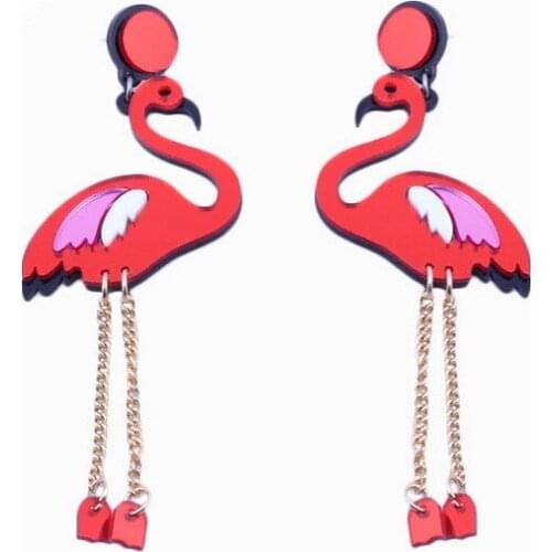 Korean long pendant Red/pink flamingo earrings For women Acrylic temperament interest whimsy Drop Earrings Trendy Jewelry E18007