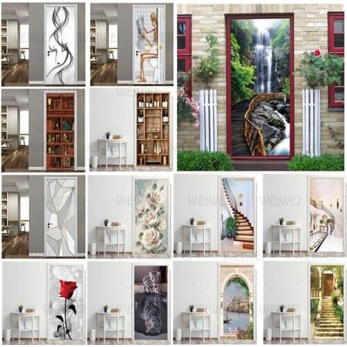 Creative 3D Door Stickers Self Adhesive Wallpaper On The Doors DIY Renovation Waterproof Poster For Bedroom And Living Room