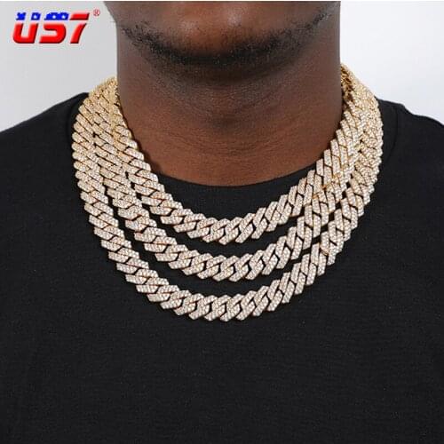US7 14mm Miami Cuban Link Chain Square Buckle Cubic Zircons Gold-plated Necklace For Men Women Hip Hop Fashion Jewelry Gifts