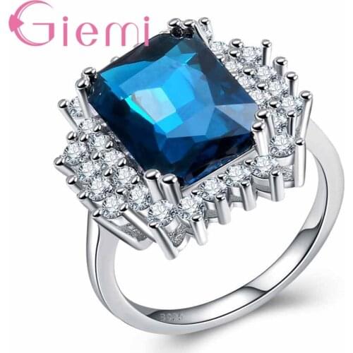 Squar Blue Crystal Jewelry For Women 925 Sterling Silver With Shiny Clear Micro Rhinestone Pretty Good Birthday Gifts