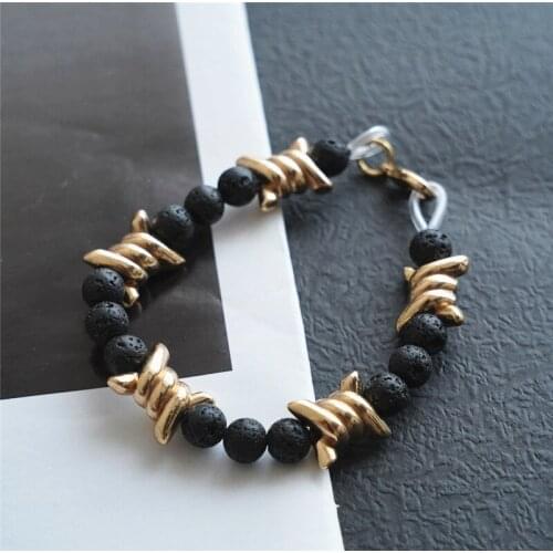 Fashion new simple punk hip-hop couple wild thorns volcanic stone bracelet