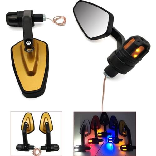 Motorcycle 22mm Rearview Handle mirror With LED Turn signal Side Light For Kawasaki zzr 600 zxr 400 zx 6r Ninja GPZ500 EX500