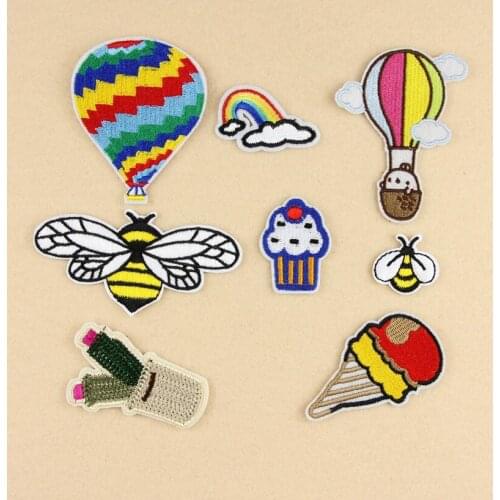 50pcs/lot Embroidery Patches Clothing Decoration Accessories Cute Animals Bee Cactus Balloon Diy Iron Heat Transfer Applique
