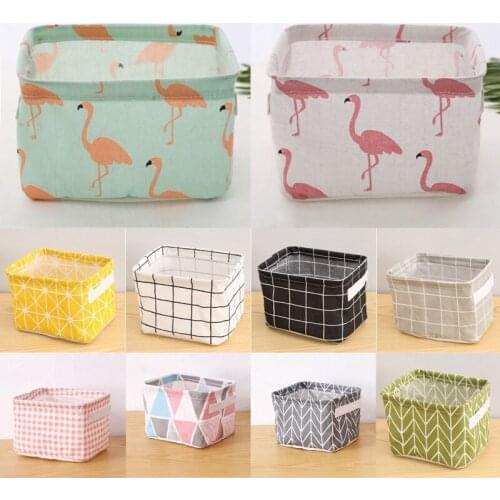 Nordic Style Fabric Cloth Storage Boxes Bins Fashion Foldable Storage Case Grid Flamingo Pattern Organizer Sundries Bag Storager