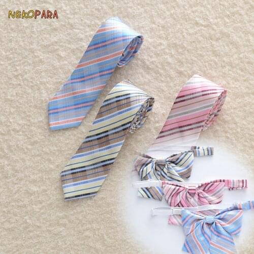 NEW Striped Embroidery Bow Tie Japanese School Girls JK Uniform Cute Lolita Necktie 3 Colors Cosplay Colorful