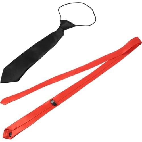 Solid Black Polyester Elastic Slim Necktie Neck Tie for Child & Red Self Tie Style Polyester Necktie Neckwear for Men