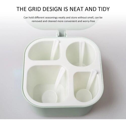 Kitchen Seasoning Boxes Storage Spice Organization Salt Pepper Sugar Condiment Container Organizers Divide 4 Grid Home Supplies