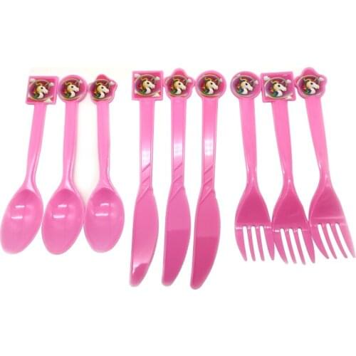 Happy Birthday Party Unicorn Theme Plastic Spoons Forks Knife Disposable Tableware Baby Shower Decorate Kids Favors 10pcs/lot