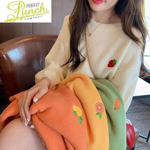 Pullover Sweater Autumn 2021 and Winter Women Sweaters Fruit Embroidery Coat Female Outer Wear Cropped Cardigan Mujer LXR1092