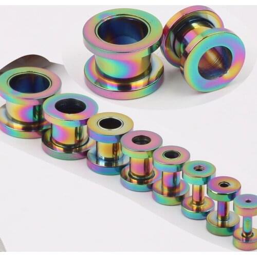 Rainbow Screw Piercing 50pcs/lot Mix 8 size 2-10MM Stainless Steel Ear Stretcher Plugs Dilatatore Orecchio Flesh Tunnels